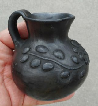 Small Vintage Dona Rosa Oaxaca Mexico Hand Crafted Black Pottery Pitcher