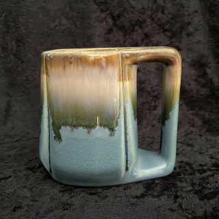 Vintage Roberto Padilla Drip Glazed Pottery Mug Coffee Cup Blue Tan