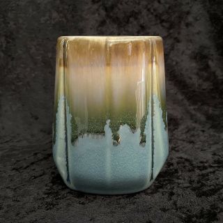 Vintage Roberto Padilla Drip Glazed Pottery Mug Coffee Cup Blue Tan 2