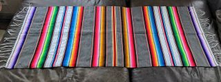 Vtg Mexican Saltillo Serape Fringed Blanket 62 " X 24 " Bright Rainbow Colors