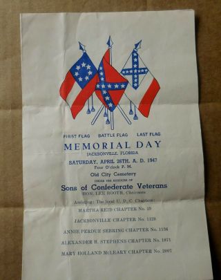 Memorial Day 1947 Jacksonville Florida Sons Of Confederate Veterans Program 2