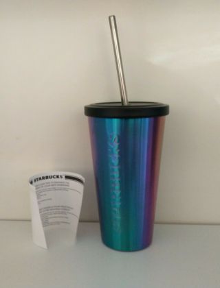 Starbucks To Go Cold Cup Iridescent Purple Blue Stainless Steel Traveler Tumbler