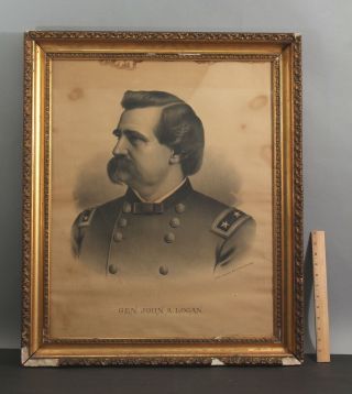 Rare Antique Life - Size Civil War Engraving,  General John A.  Logan