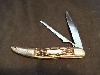 Old Vtg Stainless Colonial Fish - Knife Folding Pocket Blade Prov Ri Usa