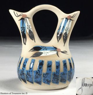 Vtg Native American Navajo Indian Glazed Pottery Wedding Vase Signed Marilyn