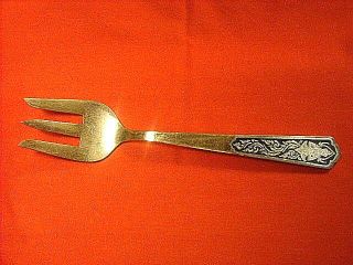 Star Of Siam Brass Buddha 8 3/4 " Cold Meat Fork Inlaid Sterling Silver Handle