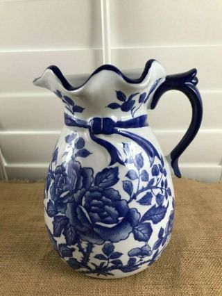 Baum Bros Formalities Porcelain Wall Pocket Vase 9 1/2” Blue White Floral