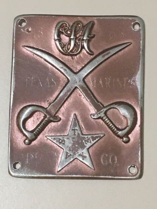 Csa Texas Marines Civil War Metal Plate Camp Galveston Confederate States