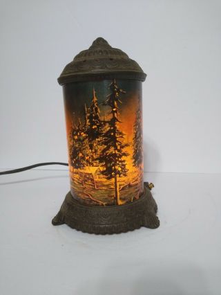 Antique Scene In Action Forest Fire Motion Lamp.  Vintage