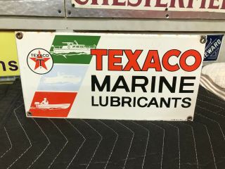 " Texaco Marine Lubricants " Heavy Porcelain Sign,  (12 " X 6 ")