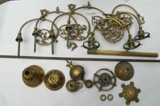 Antique Victorian Brass Chandelier Gas 8 Arms Ceiling Fixture Parts