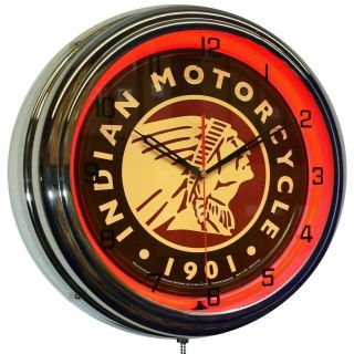 16 " Indian Motorcycle 1901 Sign Red Neon Clock Man Cave Garage Shop Bar Bike