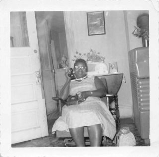 Always On The Telephone Talkative Fun Black African American Woman Vtg Photo 160