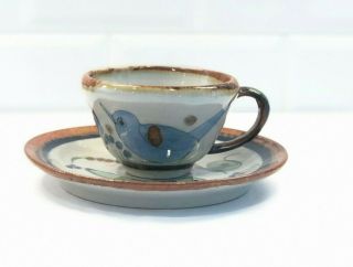 Ken Edwards Mexican Pottery Coffee Mug Cup Saucer Bird Signed Ke Mexico