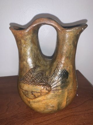 Vintage Native American Navajo Pottery Wedding Vase Signed Rena 7 Inches Tall