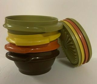 Vintage Tupperware Set Of 4 Servalier Bowls 1323 Lids 812 Harvest Colors