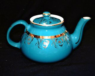 Vintage Hall China " York " Teapot,  Green,  6 Cup,  Standard Gold,  Cond