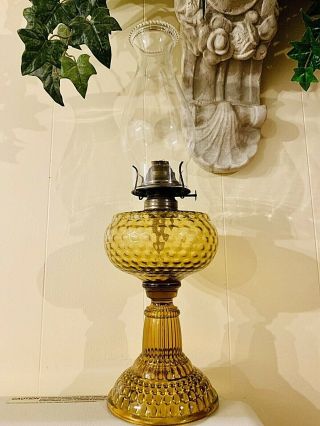 Vhtf Ca.  1890 Antique Hobbs Amber Coin Dot Kerosene Oil Lamp Eapg