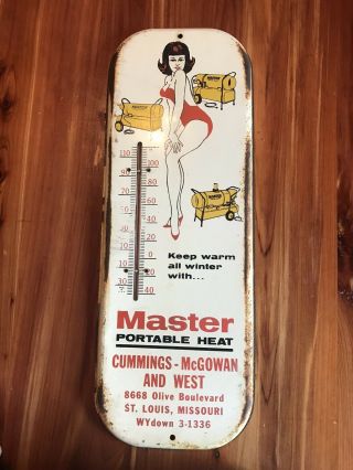 Master Portable Heat Advertising Sign Thermometer Pinup 1960s? St Louis Mo.