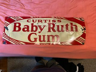 Small Curtiss Candies Baby Ruth 5c Chewing Gum Candy Gas Oil 27’ Metal Sign