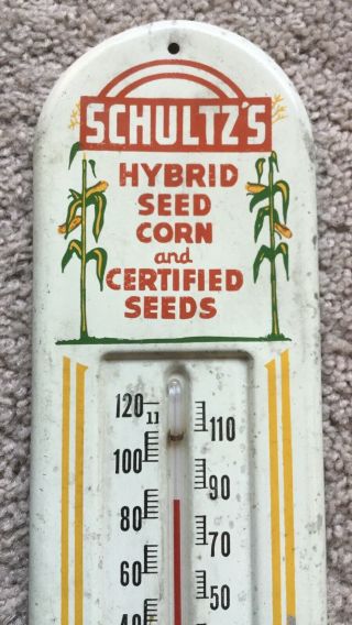 SCHULTZ’s HYBRID SEED CORN SEEDS ADVERTISING THERMOMETER SIGN BARABOO WISCONSIN 2