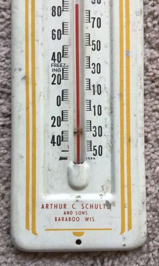 SCHULTZ’s HYBRID SEED CORN SEEDS ADVERTISING THERMOMETER SIGN BARABOO WISCONSIN 3
