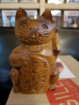 Wood Lucky Cat Hand Carved Hawaii