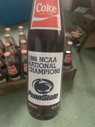 VINTAGE 1986 PENN STATE COCA COLA NATIONAL CHAMPIONSHIP BOTTLES WITH WOODEN CASE 2