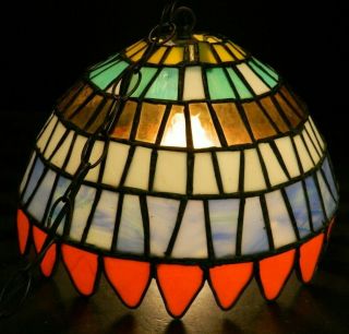 Vintage Hand Crafted Tiffany Style Leaded Stained Glass Swag Light Very Good Con