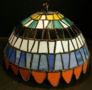 Vintage Hand Crafted Tiffany Style Leaded Stained Glass Swag Light Very Good Con 2