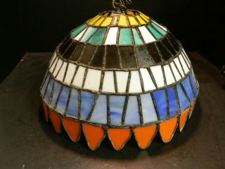 Vintage Hand Crafted Tiffany Style Leaded Stained Glass Swag Light Very Good Con 3