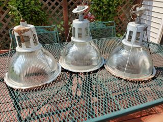 Vintage Holophane Lobay Industrial Light Fixtures - 14 " Ribbed Glass