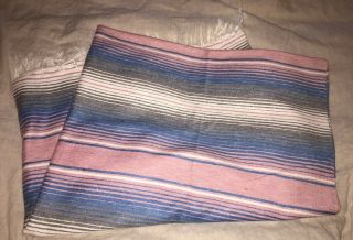 Mexican Cotton White Blue Pink Twin Throw Blanket Striped Made In Mexico 57x85