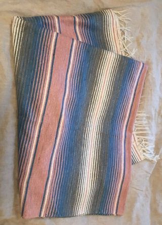 Mexican Cotton White Blue Pink Twin Throw Blanket Striped Made in Mexico 57x85 2