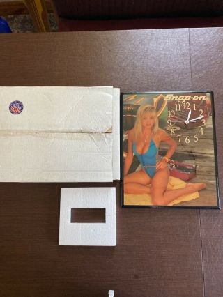 Vintage 1980s Snap On Tools Wall Clock Pin Up Girl Blond Swimsuit 18x14”