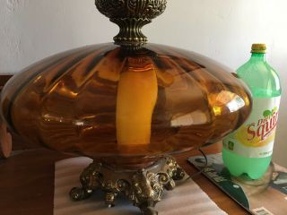4 Vtg Hollywood Regency Mid Century Modern Amber Glass Globe Table Lamps 3 Way