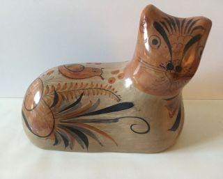 Vintage Tonala Mexican Folk Art Pottery Cat Medium Size