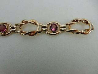 Antique Vintage Sterling Silver Gold Filled Bracelet Rose Stone Signed Sturdy
