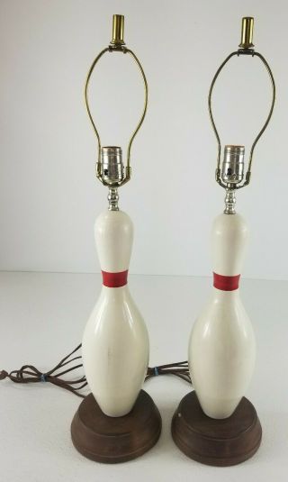 Pair Vintage Life - Size Bowling Pin Tabletop Lamps
