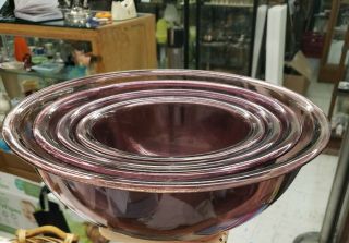Set 4 Vintage Pyrex Clear Cranberry Glass Mixing Bowls 322 323 325 326
