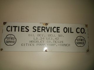 Cities Service Oil Co.  Large Porcelain Sign Texas 36 " W X 12 " H