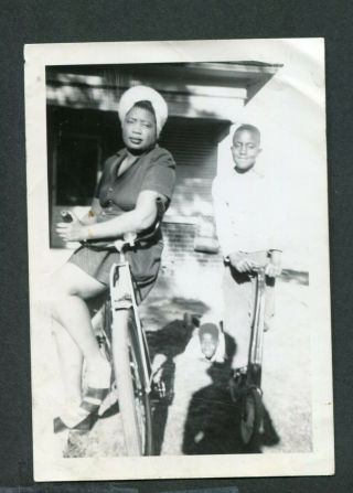 Vintage Photo Woman & Boy W/ Bicycle & Scooter African American 432177