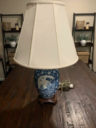 Vintage Oriental Blue & White Accent Table Lamp 24 " Tall
