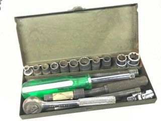 Vintage S - K 1/4” Socket Set With Ratchet Spinner Breaker Bar Wrench Case