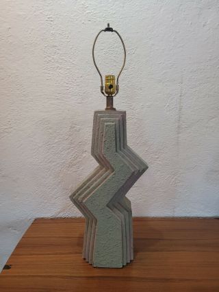 Vintage Art Deco Zig Zag Plaster Table Lamp Memphis Style Chalkware