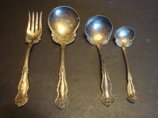 Wm.  Rogers & Sons Aa Silverplate Serving Fork & 3 Spoons Decorative Flowers Vtg