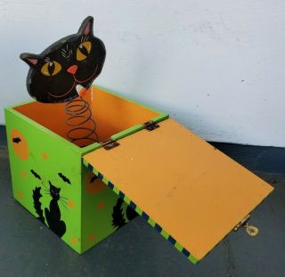 Vintage Halloween Jack In The Box Black Cat Pop Up Toy 50 