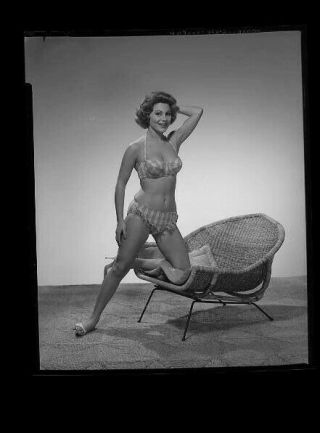Z666a Vintage 1950s Hollywood 4x5 " Negative Photo Mod Bikini Model Woman Girl