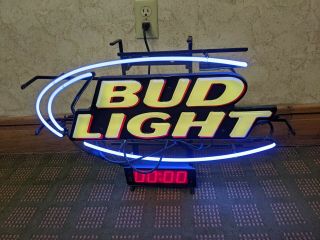 Classical Bud Light Beer Bar Pub Real Glass Neon Light Sign With Clock 18x24