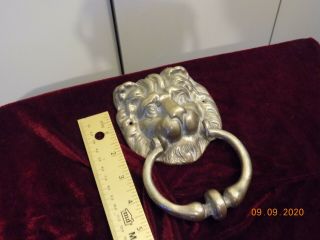 Vintage solid heavy brass lion face door knocker with 4 matching coat hooks 2